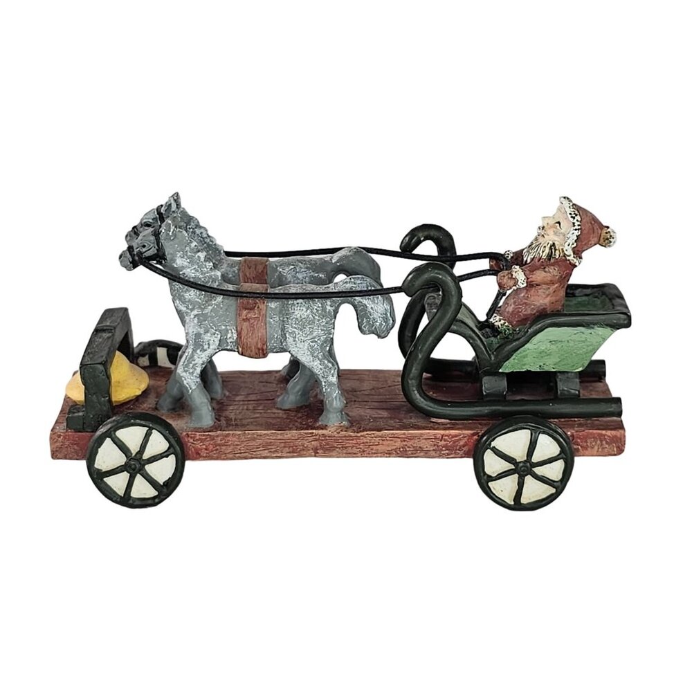 Vintage Santa & Horses Christmas Figurine Sleigh Ride Painted Collectible